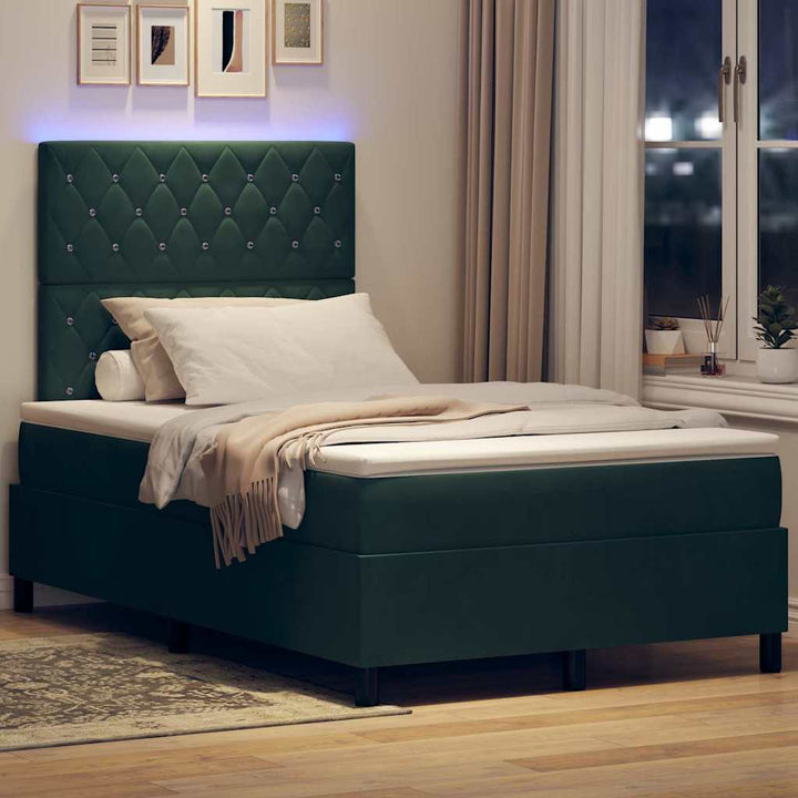 LED Box Spring Bed med madras Mørkegrøn 120 x 200 cm Fløjl