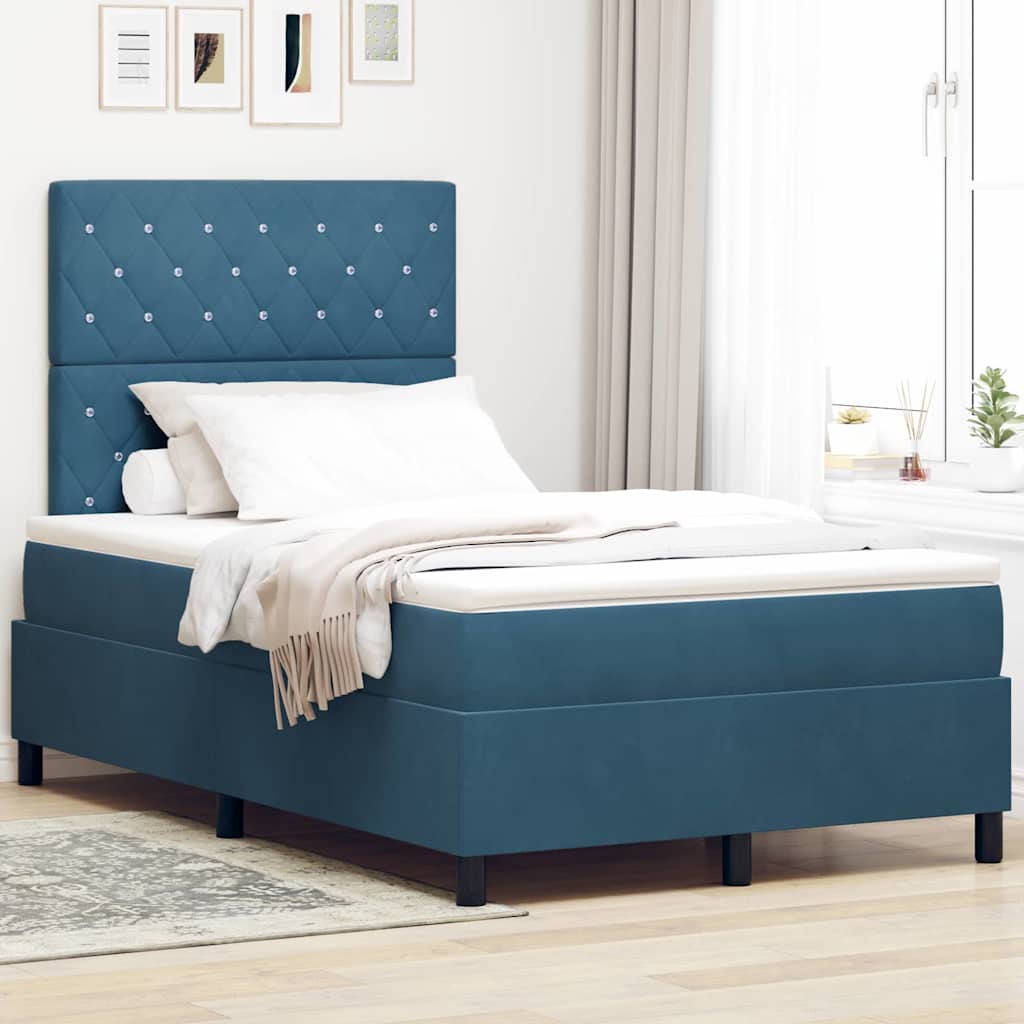 LED Box Spring Bed med madras Mørk blå 120 x 200 cm Fløjl