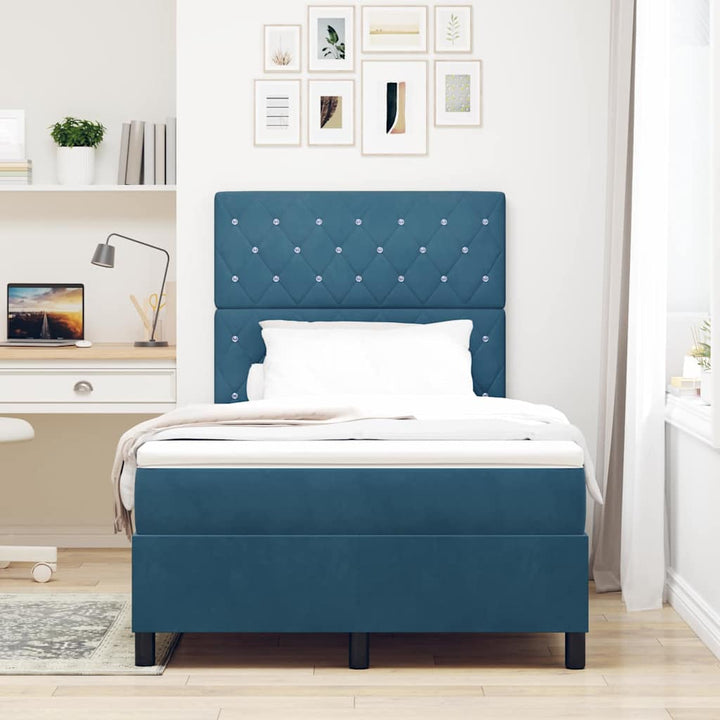 LED Box Spring Bed med madras Mørk blå 120 x 200 cm Fløjl