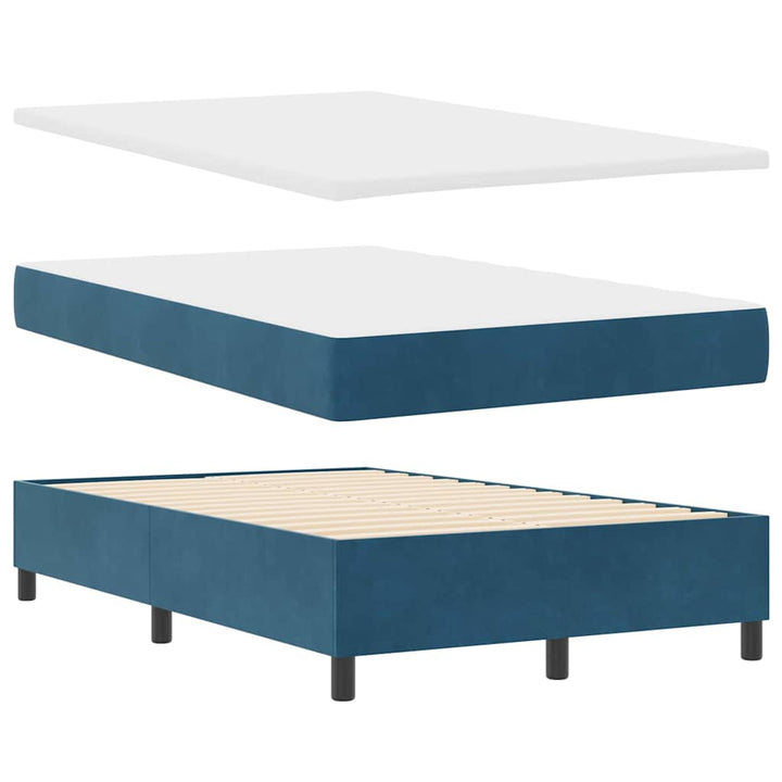 LED Box Spring Bed med madras Mørk blå 120 x 200 cm Fløjl