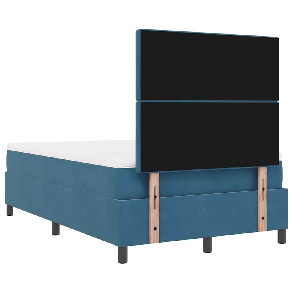 LED Box Spring Bed med madras Mørk blå 120 x 200 cm Fløjl