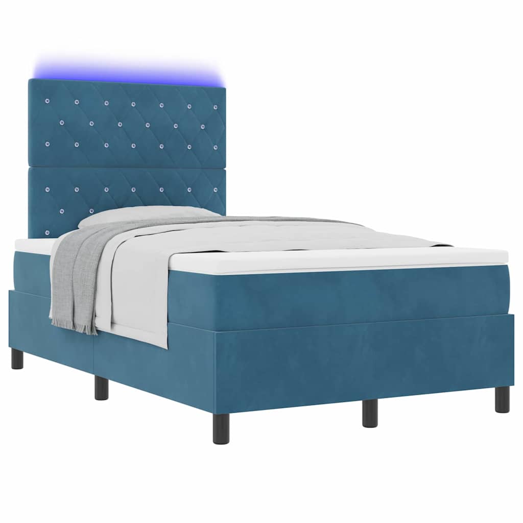 LED Box Spring Bed med madras Mørk blå 120 x 200 cm Fløjl