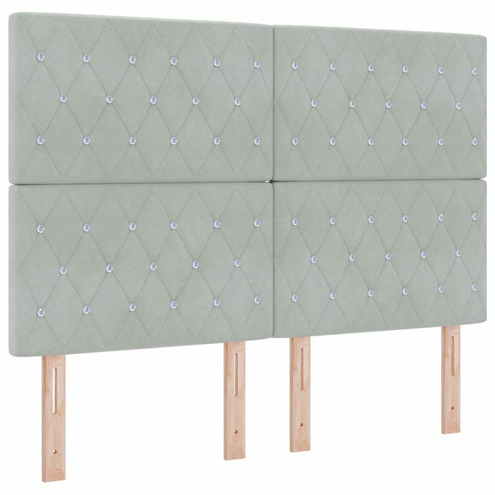 LED Box Spring Bed med madras Lysegrå 140 x 190 cm Fløjl