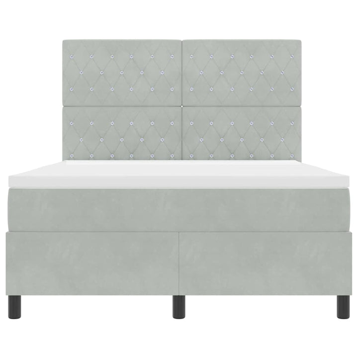 LED Box Spring Bed med madras Lysegrå 140 x 190 cm Fløjl