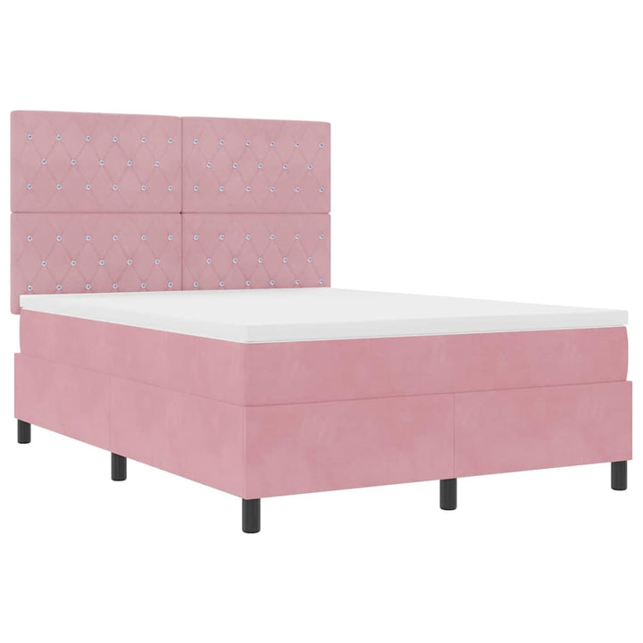 LED Box Spring Bed med madras Lyserød 140 x 190 cm Fløjl