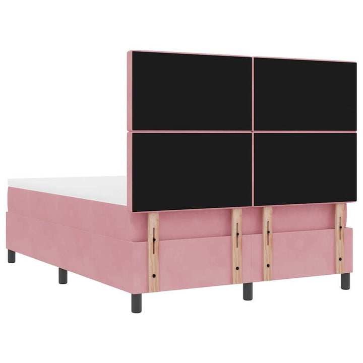 LED Box Spring Bed med madras Lyserød 140 x 190 cm Fløjl