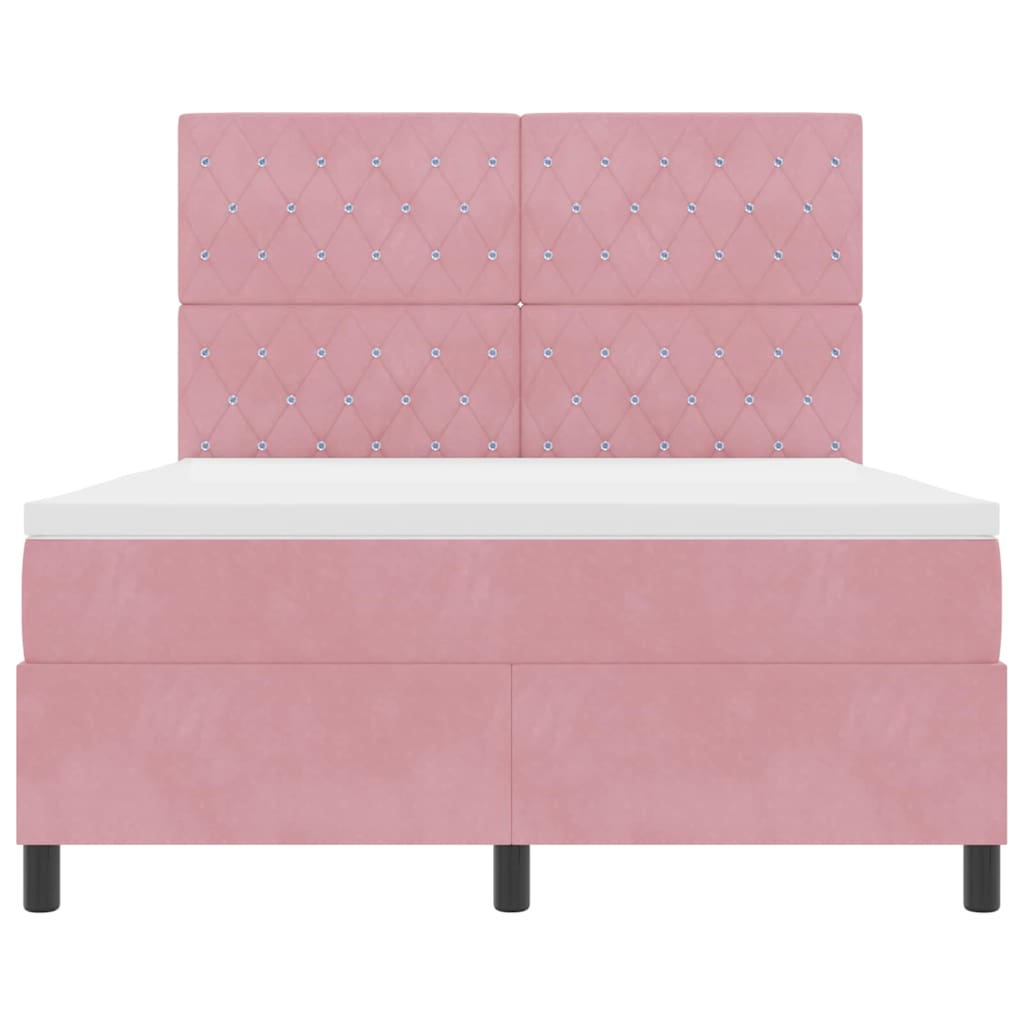 LED Box Spring Bed med madras Lyserød 140 x 190 cm Fløjl