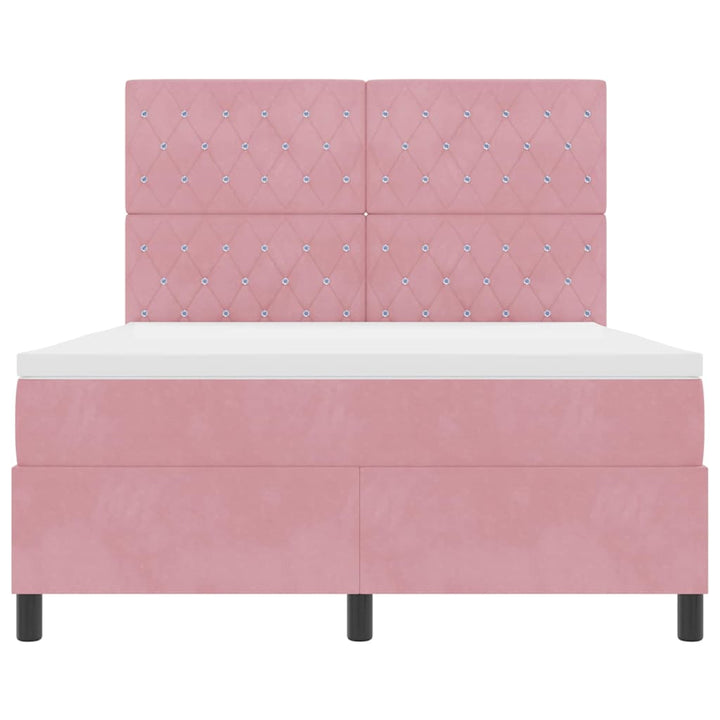 LED Box Spring Bed med madras Lyserød 140 x 190 cm Fløjl
