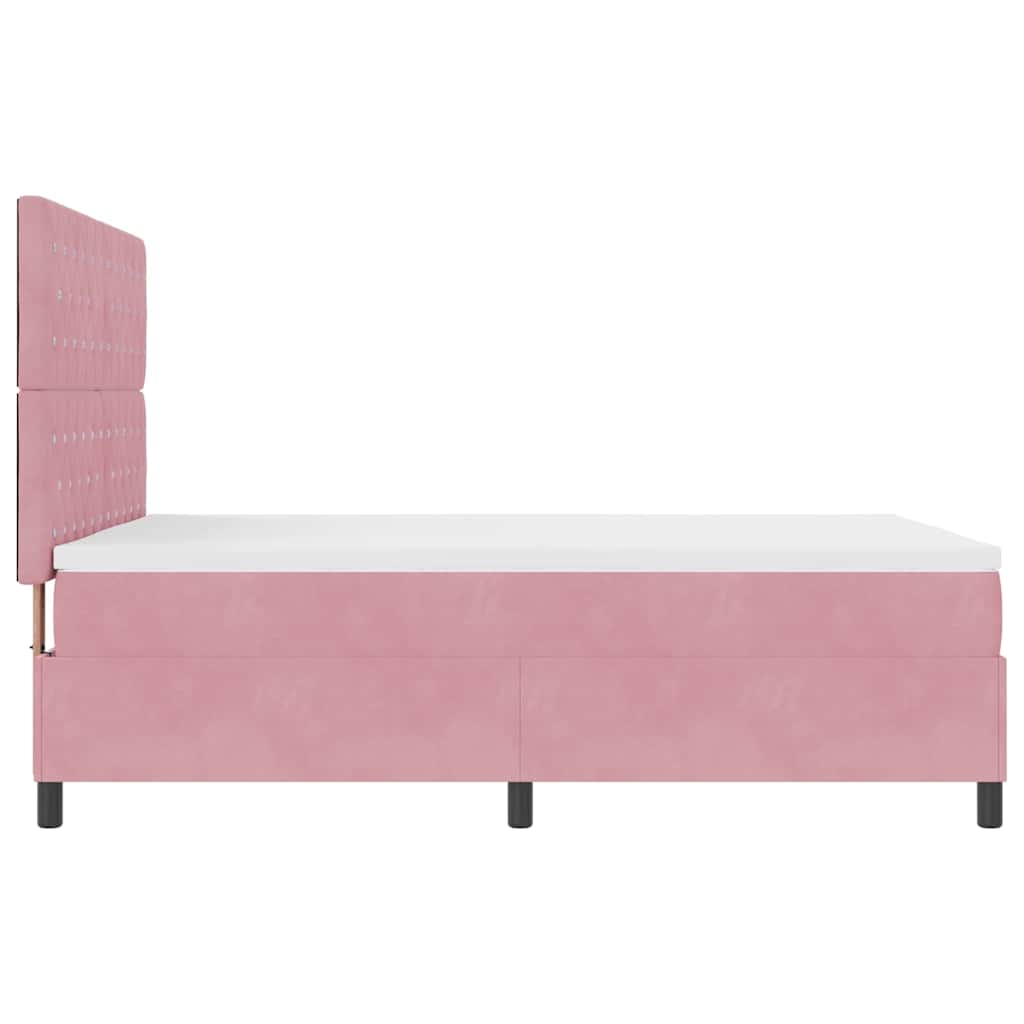LED Box Spring Bed med madras Lyserød 140 x 190 cm Fløjl