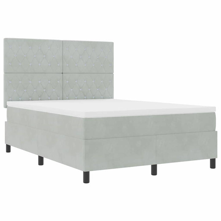 LED Box Spring Bed med madras Lysegrå 140 x 200 cm Fløjl