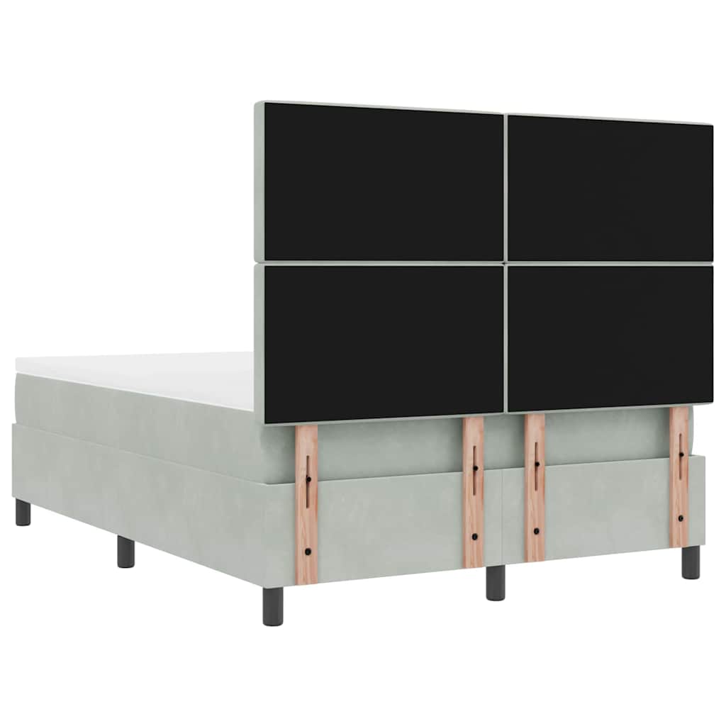 LED Box Spring Bed med madras Lysegrå 140 x 200 cm Fløjl