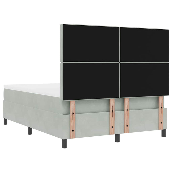 LED Box Spring Bed med madras Lysegrå 140 x 200 cm Fløjl