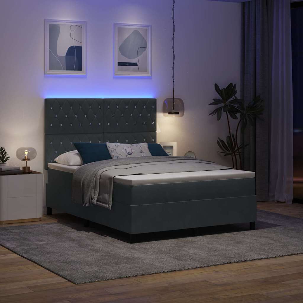 LED Box Spring Bed med madras Mørkegrå 140 x 200 cm Fløjl