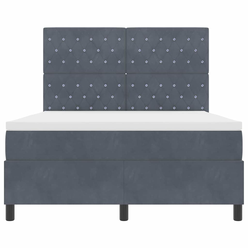 LED Box Spring Bed med madras Mørkegrå 140 x 200 cm Fløjl