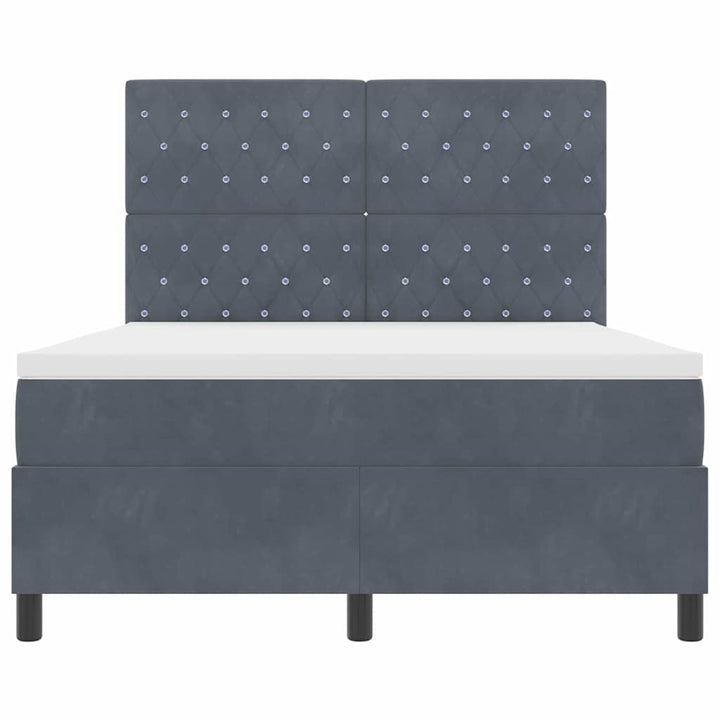 LED Box Spring Bed med madras Mørkegrå 140 x 200 cm Fløjl