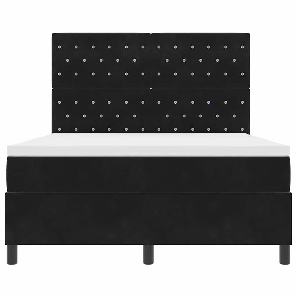 LED Box Spring Bed med madras Sort 140 x 200 cm Fløjl
