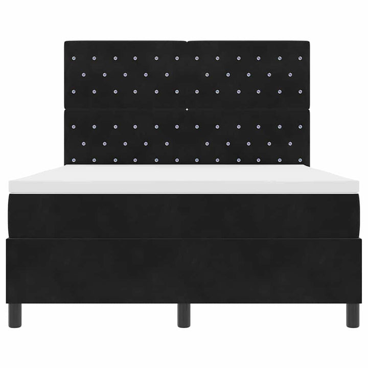 LED Box Spring Bed med madras Sort 140 x 200 cm Fløjl