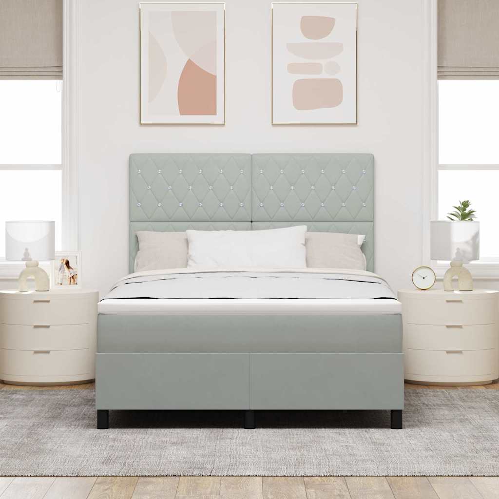 LED Box Spring Bed med madras Lysegrå 160 x 200 cm Fløjl