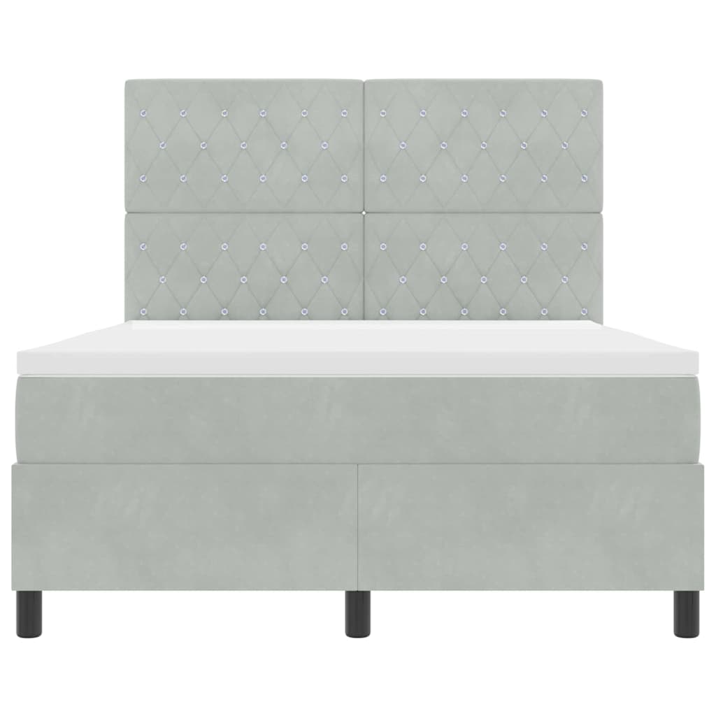 LED Box Spring Bed med madras Lysegrå 160 x 200 cm Fløjl