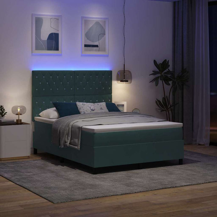 LED Box Spring Bed med madras Mørkegrøn 160 x 200 cm Fløjl