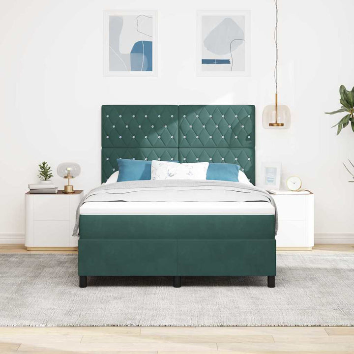 LED Box Spring Bed med madras Mørkegrøn 160 x 200 cm Fløjl