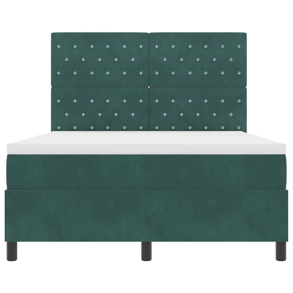 LED Box Spring Bed med madras Mørkegrøn 160 x 200 cm Fløjl