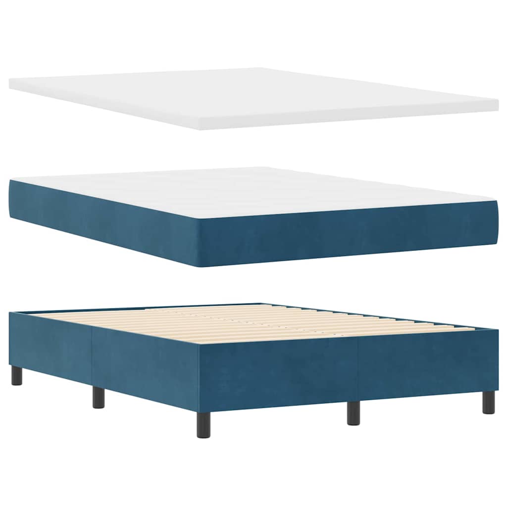 LED Box Spring Bed med madras Mørk blå 160 x 200 cm Fløjl
