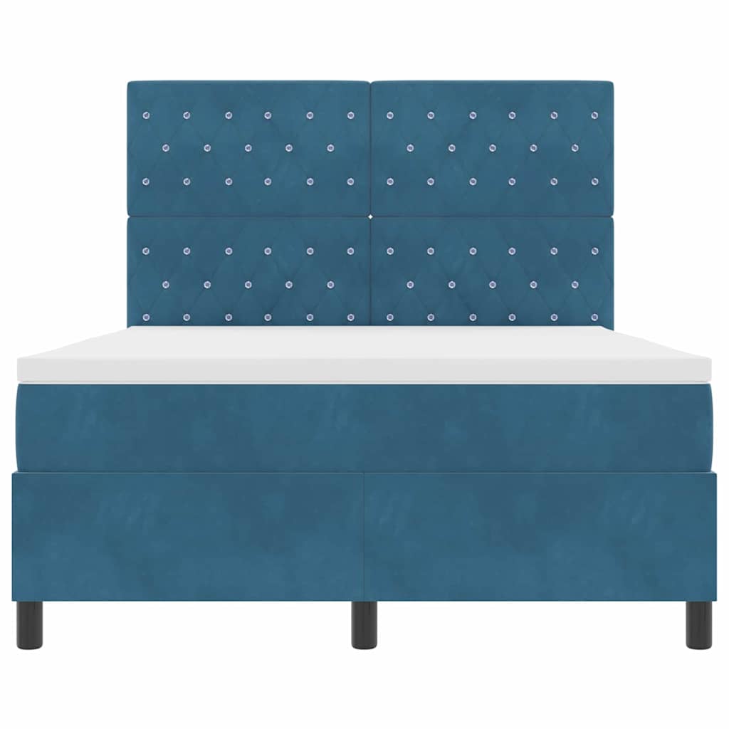 LED Box Spring Bed med madras Mørk blå 160 x 200 cm Fløjl