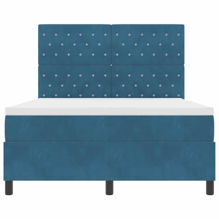 LED Box Spring Bed med madras Mørk blå 160 x 200 cm Fløjl