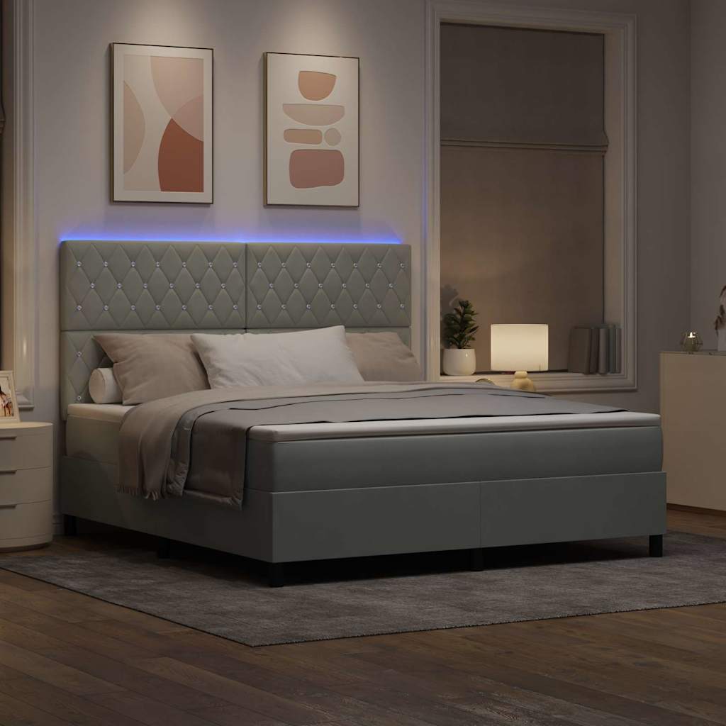 LED Box Spring Bed med madras Lysegrå 180 x 200 cm Fløjl