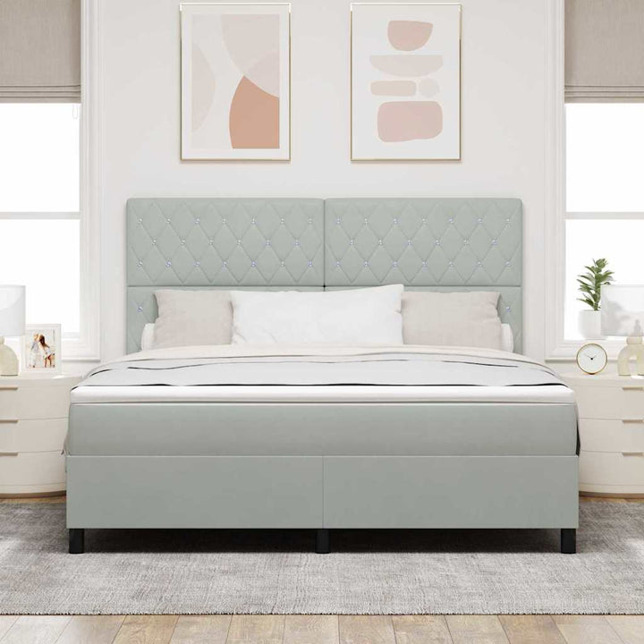 LED Box Spring Bed med madras Lysegrå 180 x 200 cm Fløjl