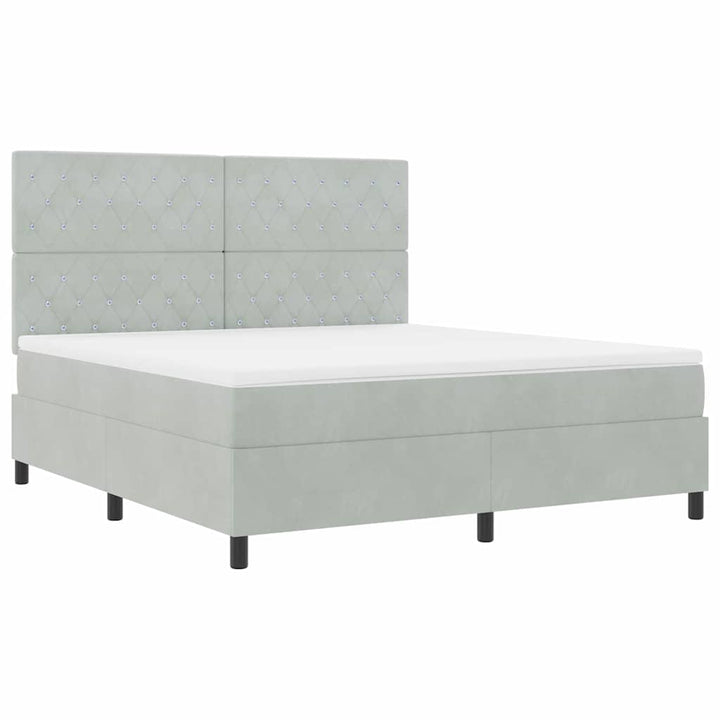 LED Box Spring Bed med madras Lysegrå 180 x 200 cm Fløjl