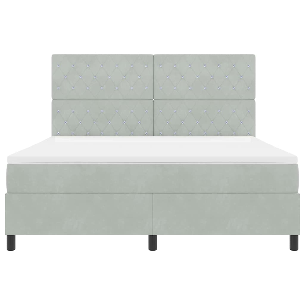 LED Box Spring Bed med madras Lysegrå 180 x 200 cm Fløjl