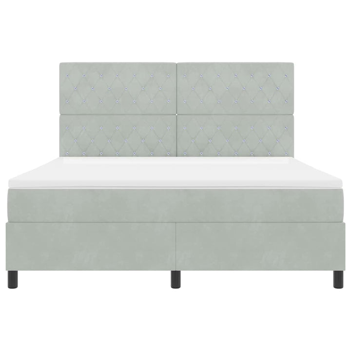 LED Box Spring Bed med madras Lysegrå 180 x 200 cm Fløjl