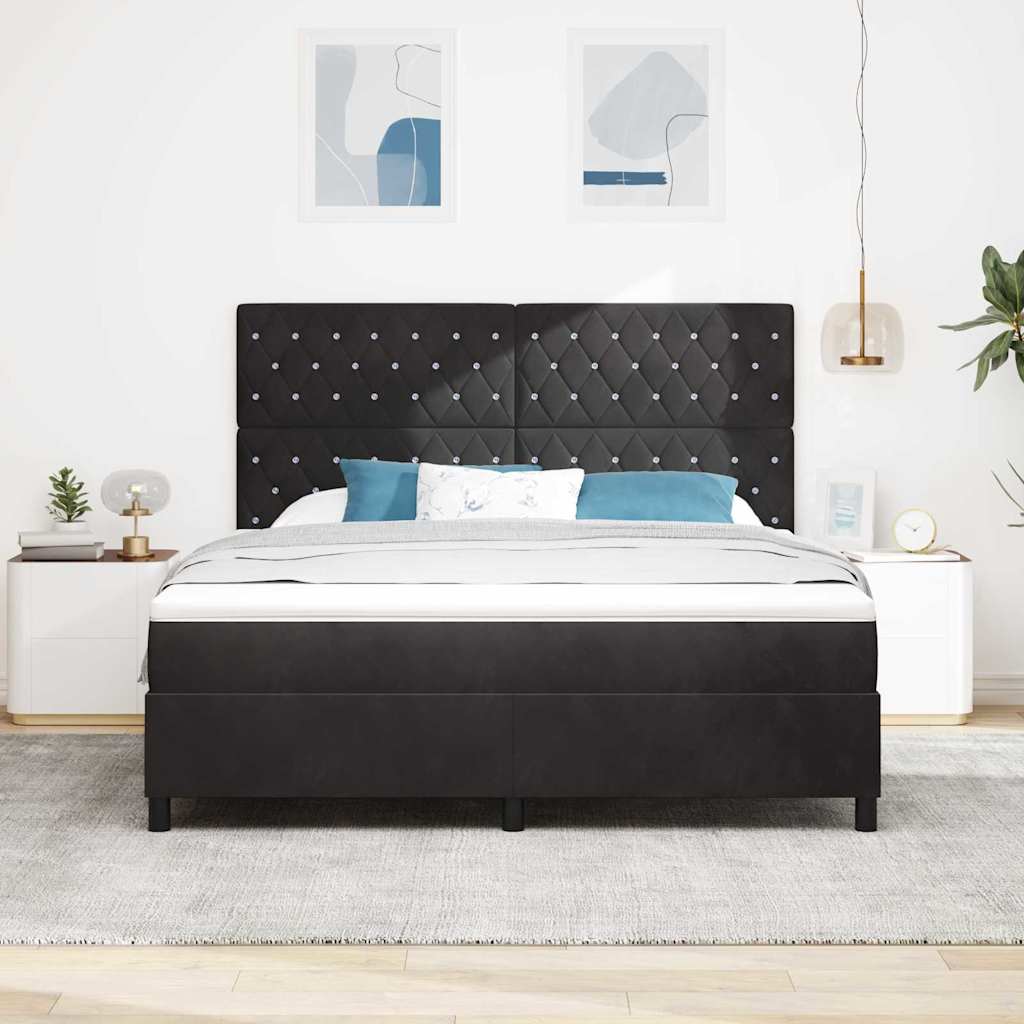 LED Box Spring Bed med madras Sort 180 x 200 cm Fløjl