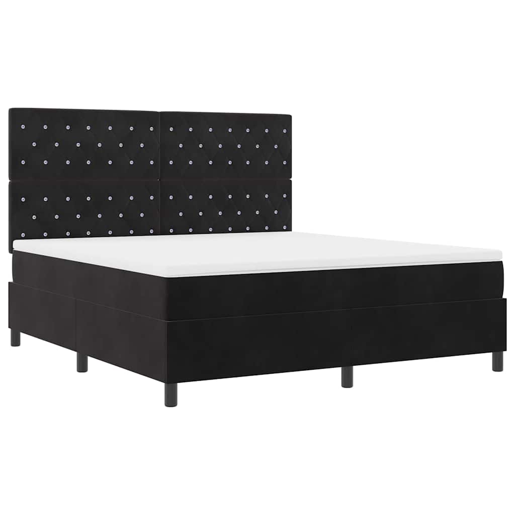 LED Box Spring Bed med madras Sort 180 x 200 cm Fløjl