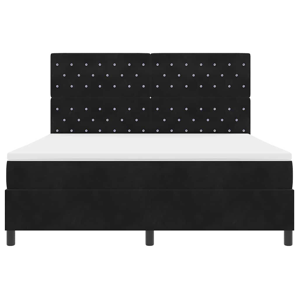 LED Box Spring Bed med madras Sort 180 x 200 cm Fløjl