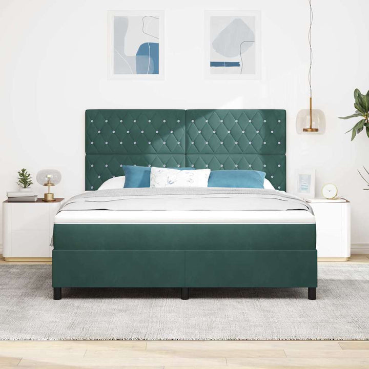 LED Box Spring Bed med madras Mørkegrøn 180 x 200 cm Fløjl