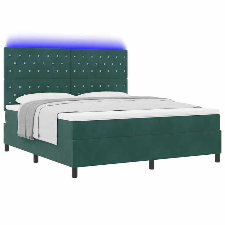 LED Box Spring Bed med madras Mørkegrøn 180 x 200 cm Fløjl