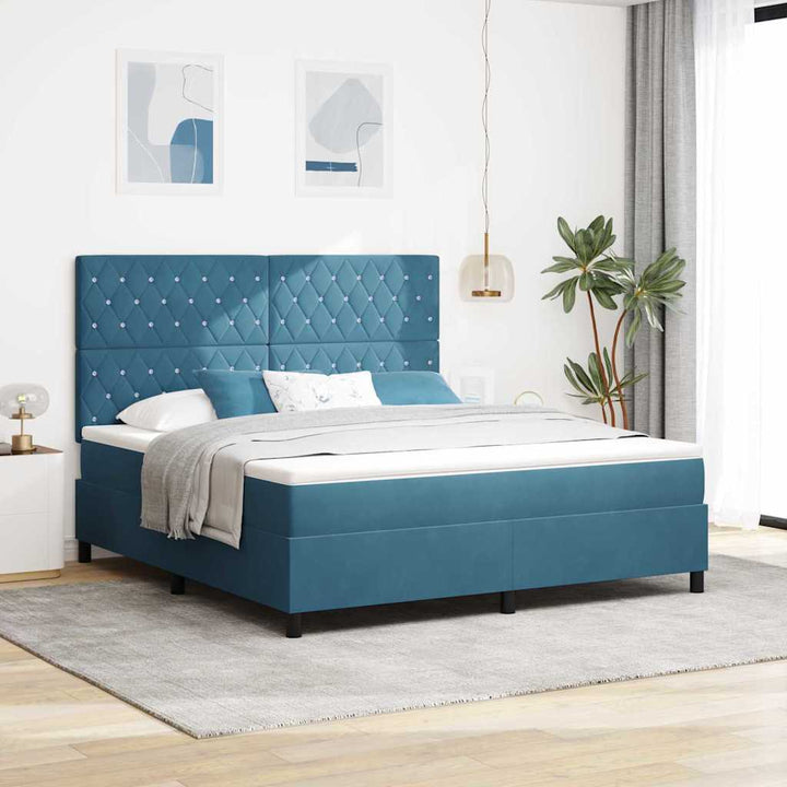 LED Box Spring Bed med madras Mørk blå 180 x 200 cm Fløjl