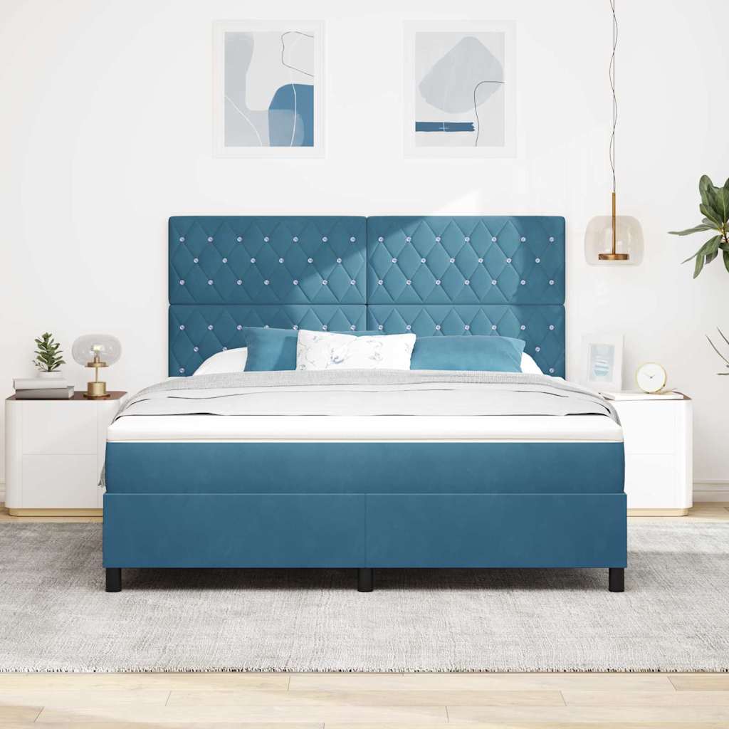 LED Box Spring Bed med madras Mørk blå 180 x 200 cm Fløjl