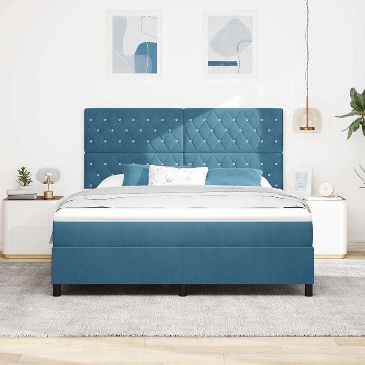 LED Box Spring Bed med madras Mørk blå 180 x 200 cm Fløjl