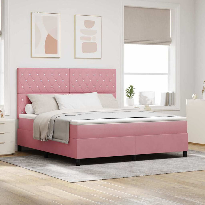 LED Box Spring Bed med madras Lyserød 180 x 200 cm Fløjl