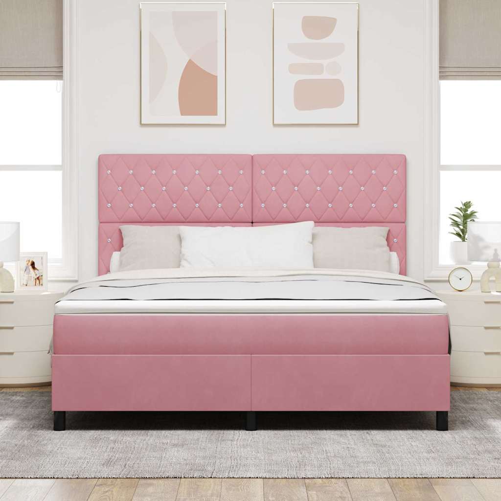 LED Box Spring Bed med madras Lyserød 180 x 200 cm Fløjl