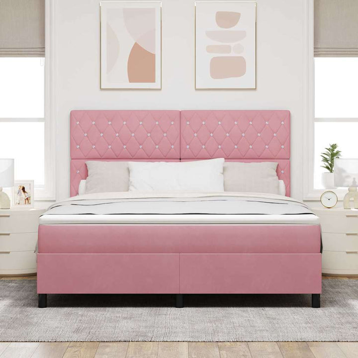 LED Box Spring Bed med madras Lyserød 180 x 200 cm Fløjl