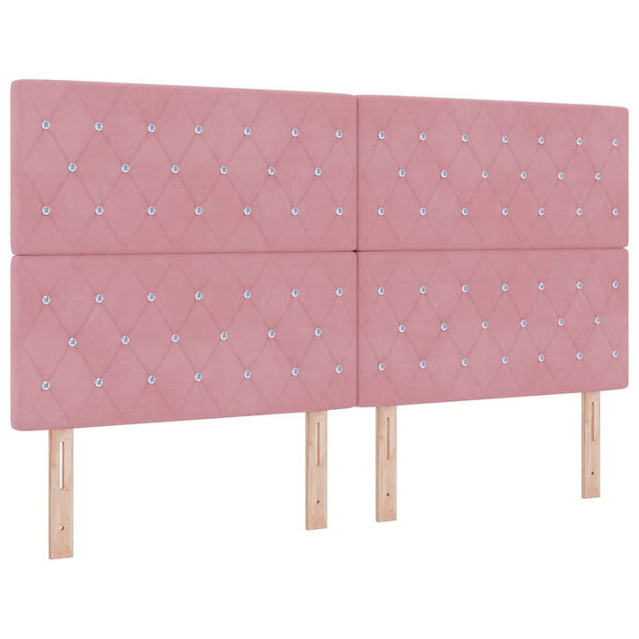 LED Box Spring Bed med madras Lyserød 180 x 200 cm Fløjl