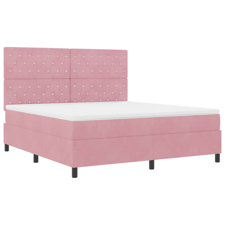 LED Box Spring Bed med madras Lyserød 180 x 200 cm Fløjl
