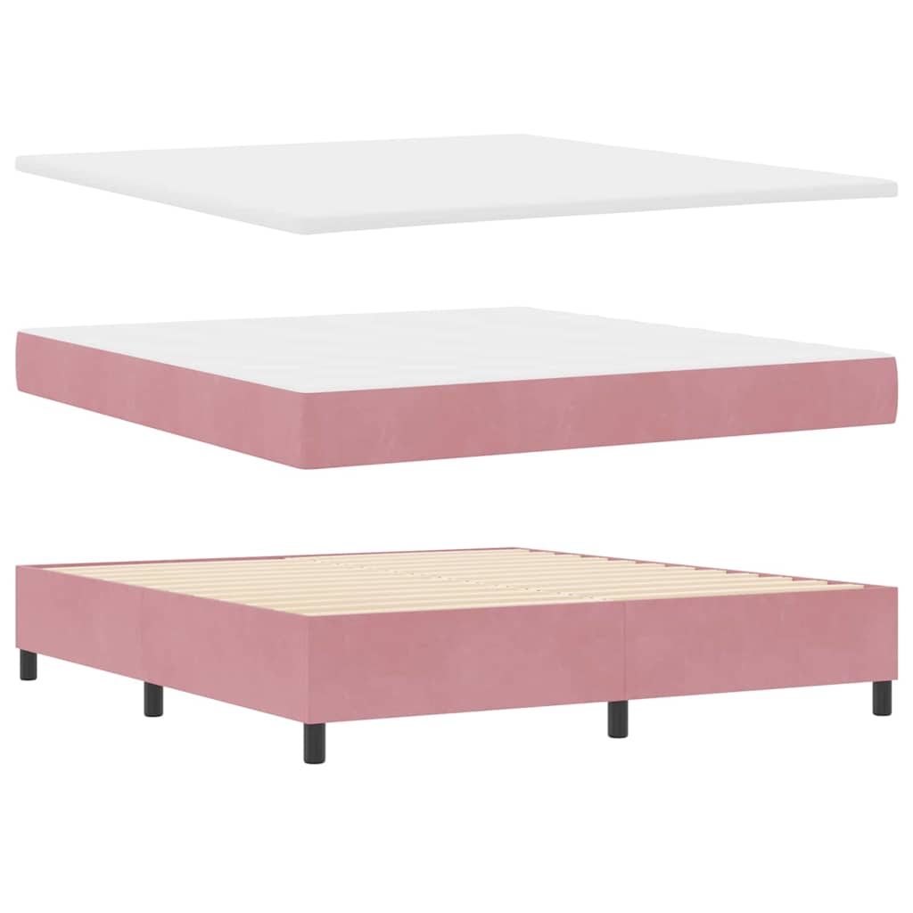 LED Box Spring Bed med madras Lyserød 180 x 200 cm Fløjl