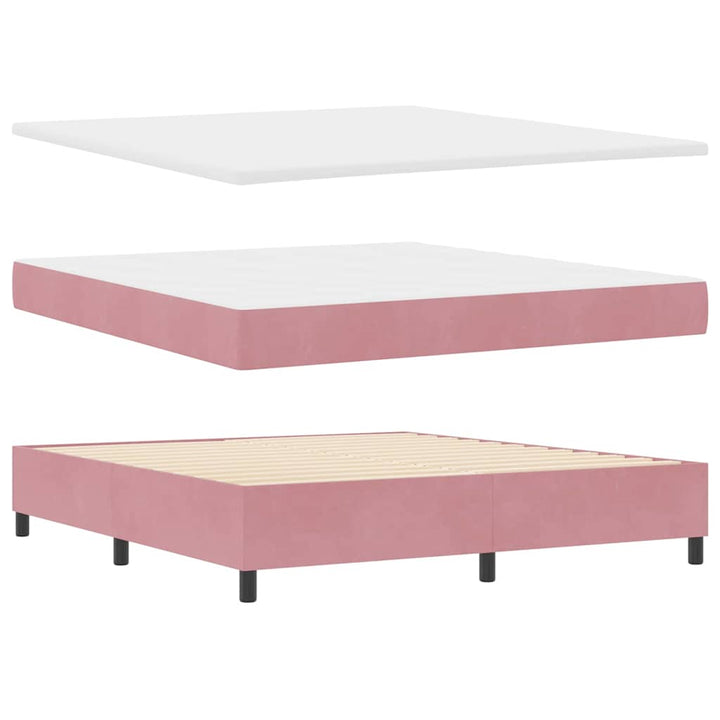 LED Box Spring Bed med madras Lyserød 180 x 200 cm Fløjl