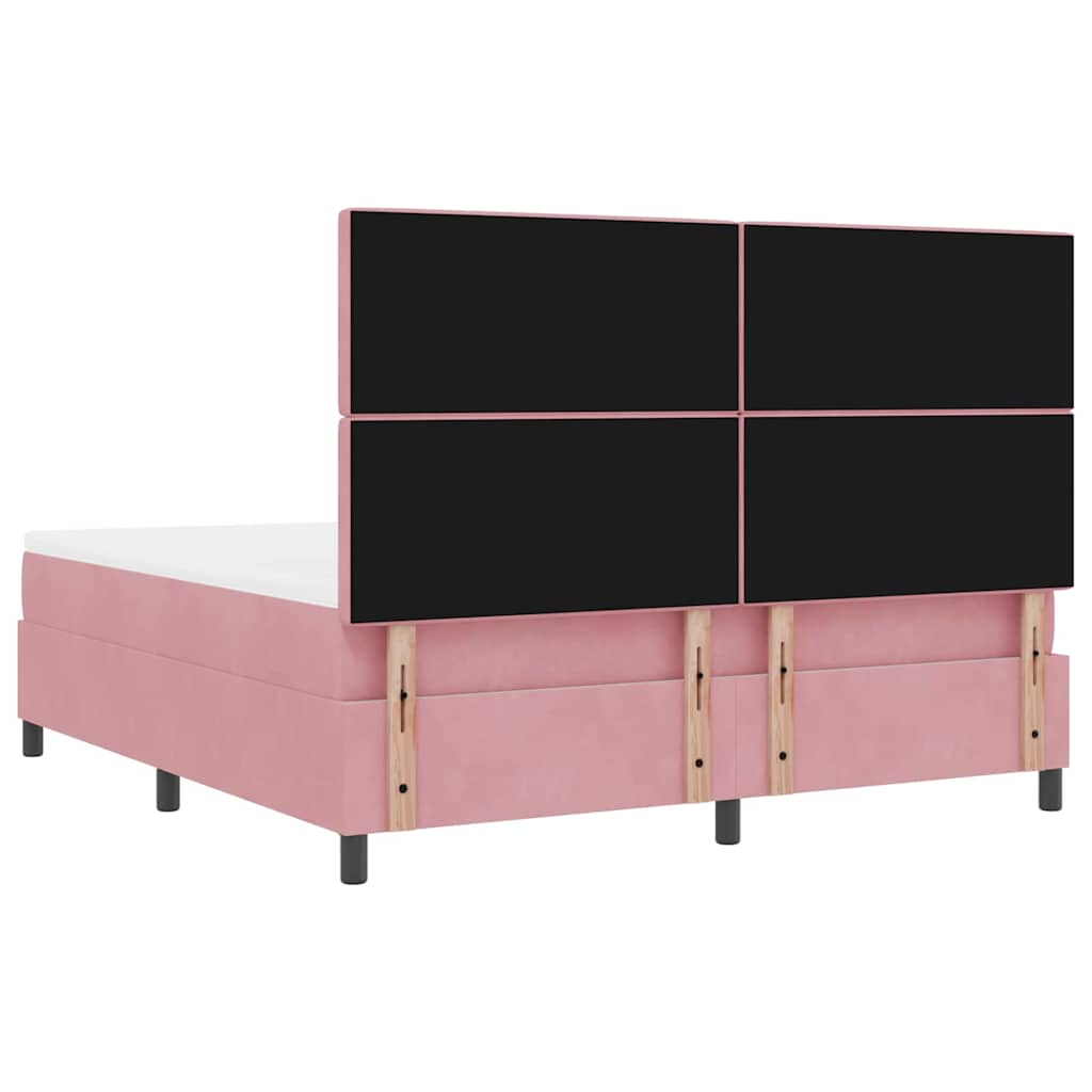LED Box Spring Bed med madras Lyserød 180 x 200 cm Fløjl